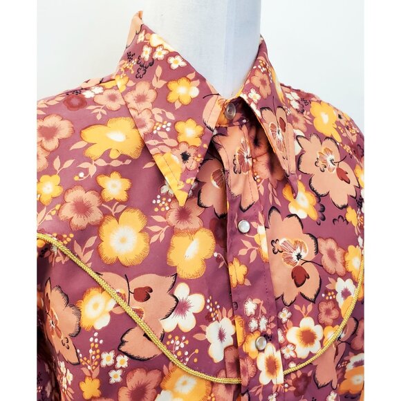 Tem Tex Vintage Mens Western 1970s Shirt Pearl Snap Cowboy Rodeo Groovy Floral - Picture 2 of 11